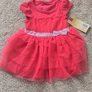 Cherokee Hot Pink Layered Tulle Dress with Light Pink Bow NWT